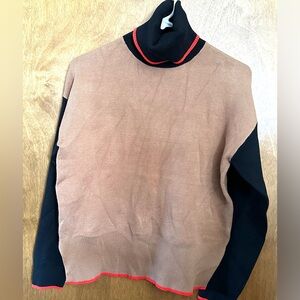 Tahari Black and Brown Turtleneck Sweater with Red Accents